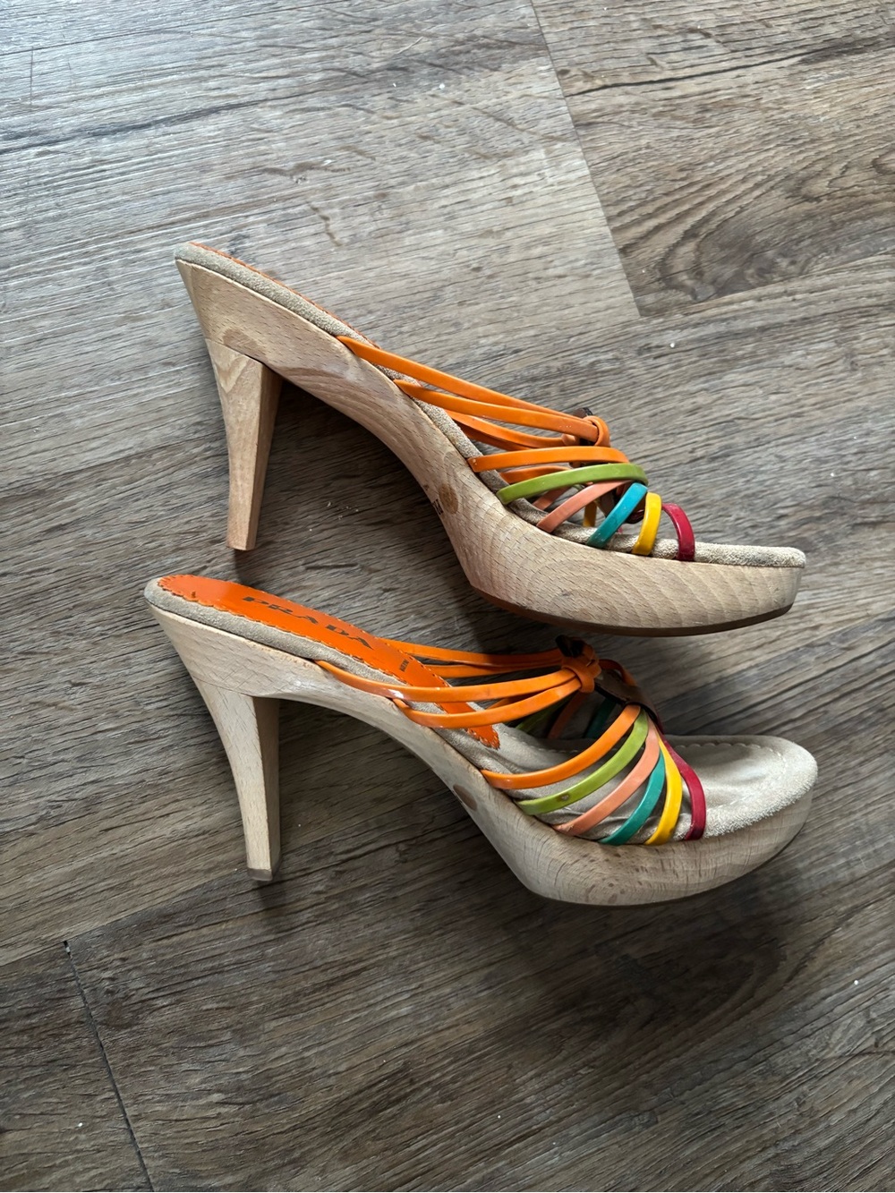 Prada Multicolor Strappy Sandal with Orange Insole - Picture 2 of 6